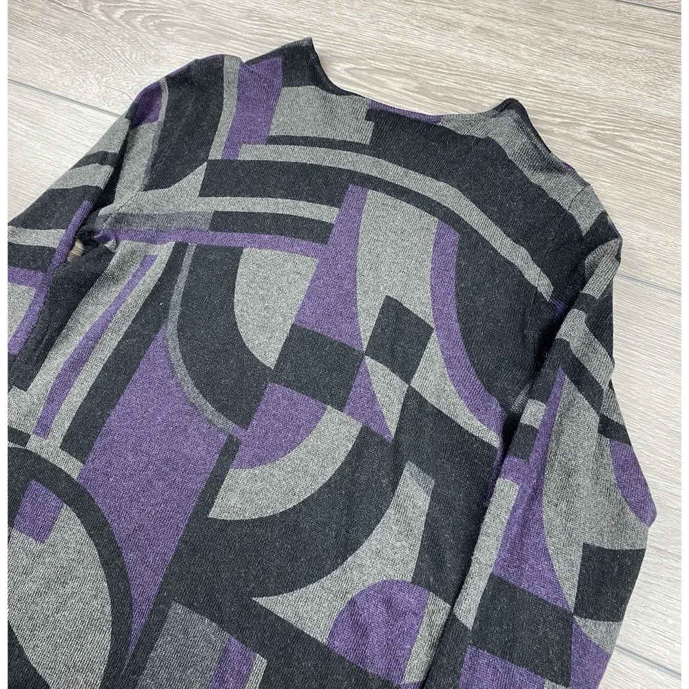 Lauren Ralph Lauren Women's Silk Cashmere Geometric Abstract ‎ Sweater Grey XS